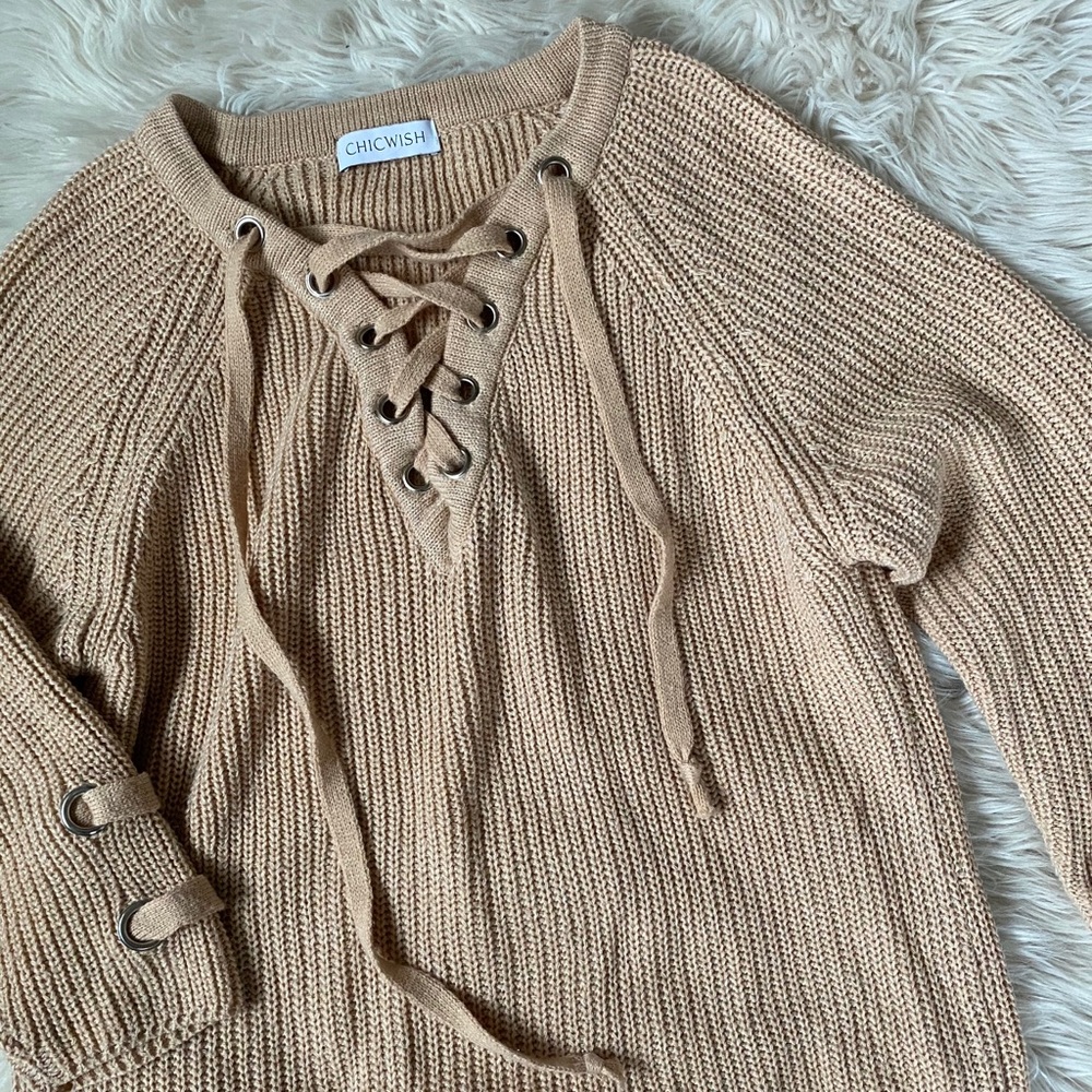 Blush lace up sweater